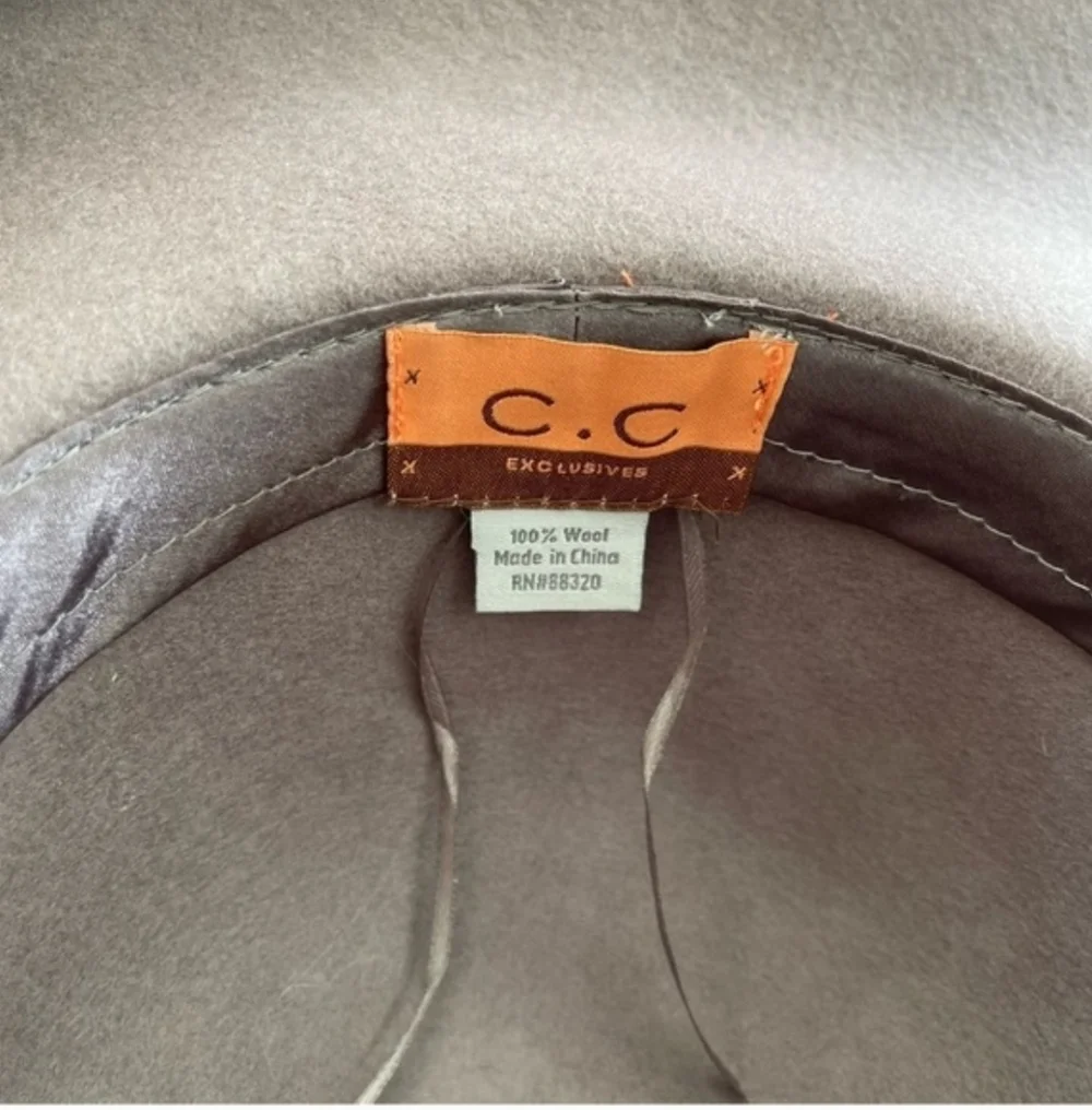 C.C Taupe Wide Brim Hat 100% Wool - Picture 5 of 8